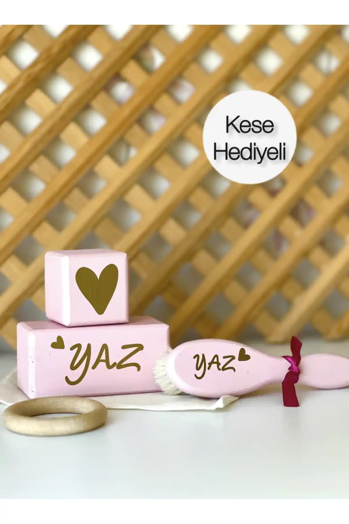 Mogokids Pembe Gold Bebek Anı Küpü ve Bebek Saç Fırçası Dekoratif ve Fonksiyonel Bebek Aksesuarları