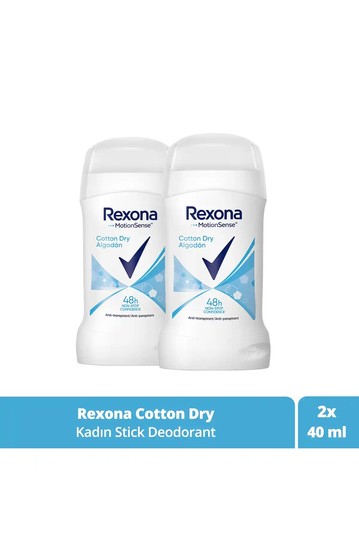 Rexona Kadın Stick Deodorant Cotton Dry 40 ml Çift Paket Güvenilir ve Kalıcı Temizlik Sağlar