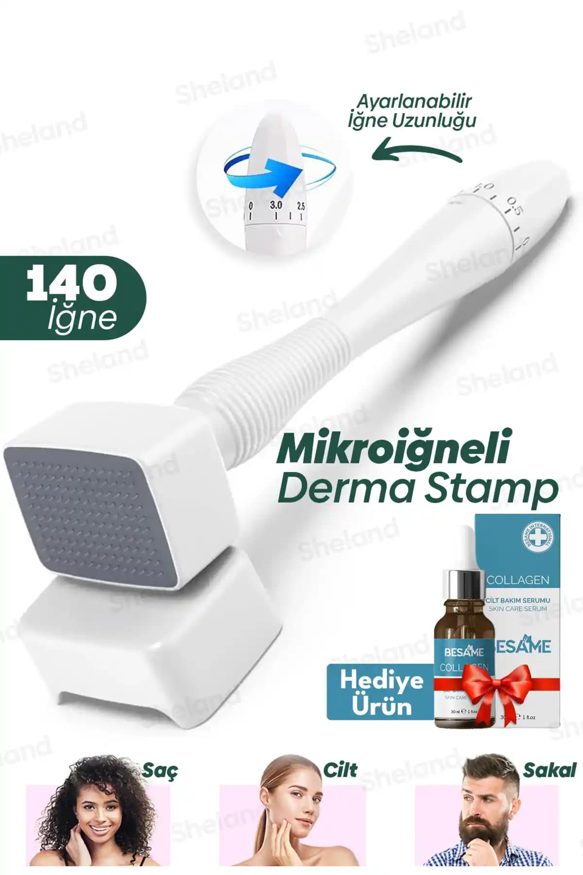 Sheland Dermastamp 140 Titanyum İğneli ve 30 ml Collagen Serum ile Cilt Bakımında Yenilikçi Çözüm