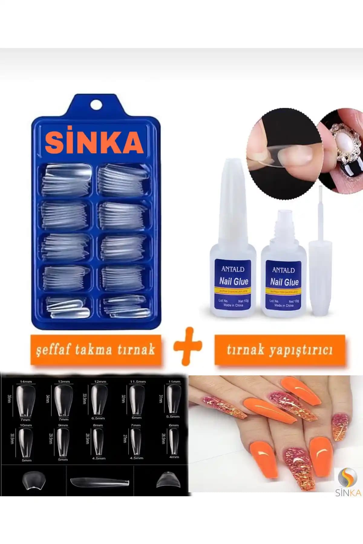 SİNKA Takma Tırnak Balerin Seti 100 Adet ve Yapıştırıcı ile Pratik ve Şık Görünüm