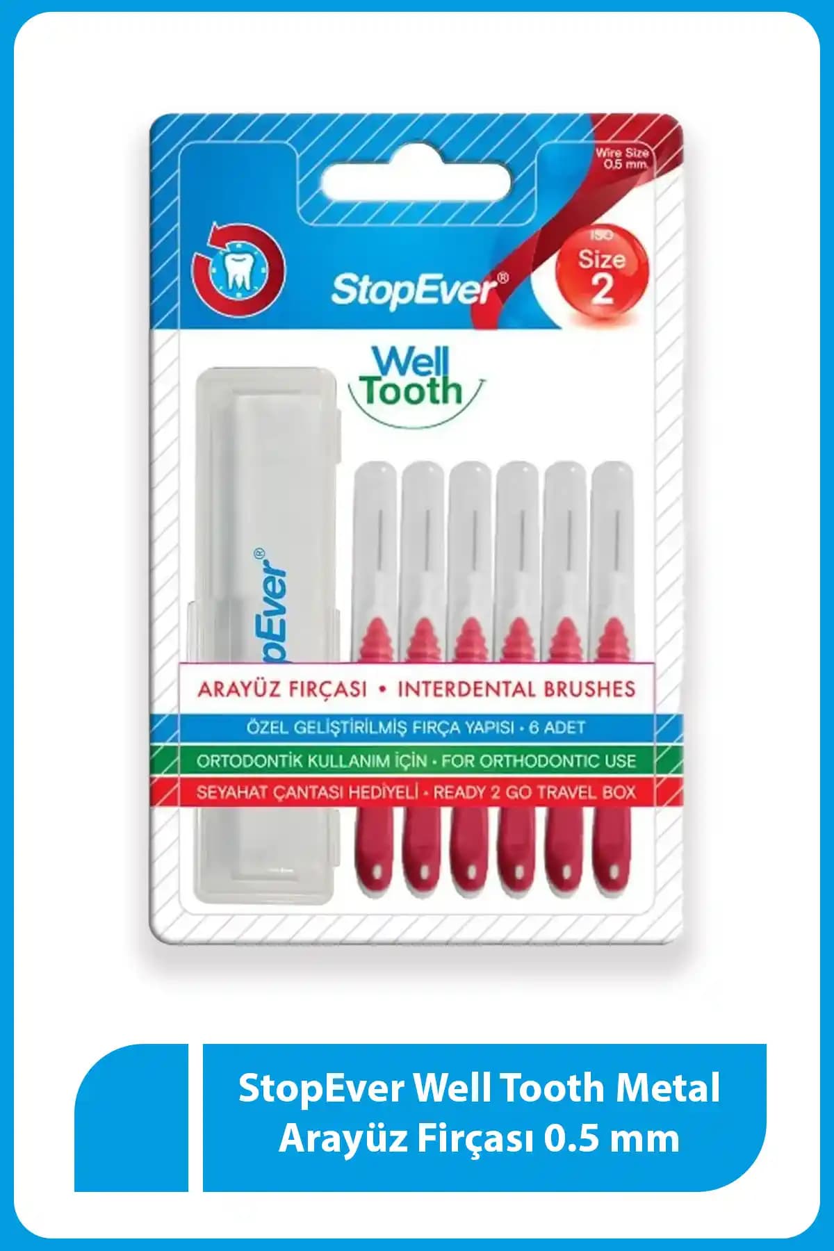 StopEver Well Tooth Metal Arayüz Fırçası 0,5 mm Kırmızı 2 Numara ile Etkili Diş Temizliği