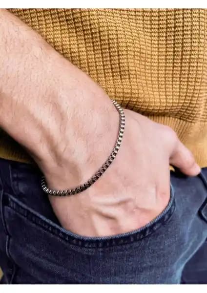 The Collection Küp Model Spor Güçlü Çelik Bileklik Zincir İnce ve Modern Tasarım