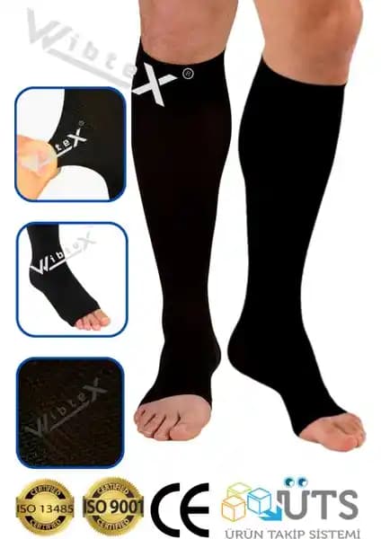 Wibtex Diz Altı Varis Çorabı Siyah Orta Basınç Unisex Tasarım