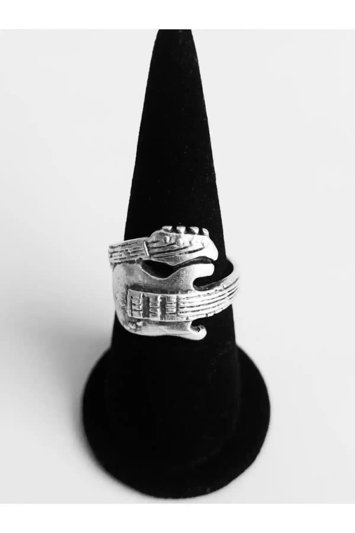 Antique Dolunay El Yapımı Gümüş Elektro Gitar Şekilli Ayarlanabilir Yüzük