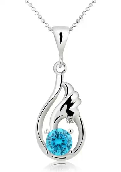 Chavin Topaz Melek Kanatlı Gümüş Kolye 0,02 crt Pırlanta ve Mavi Topaz Detaylarıyla