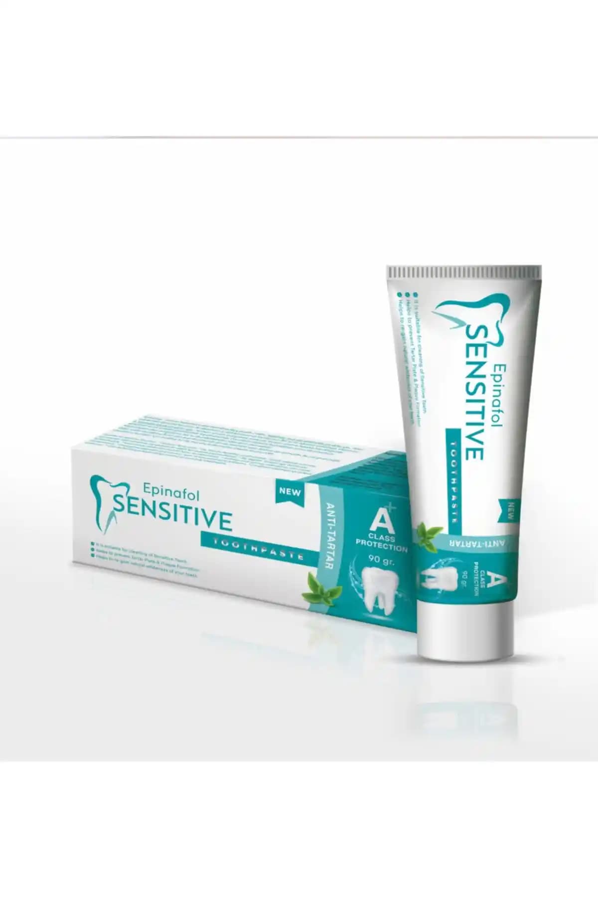 Epinafol Sensitive Anti-tartar Diş Macunu Türkiye menşei, hassas dişler için etkili ve beyazlatıcı özellikli ağız bakım ürünü