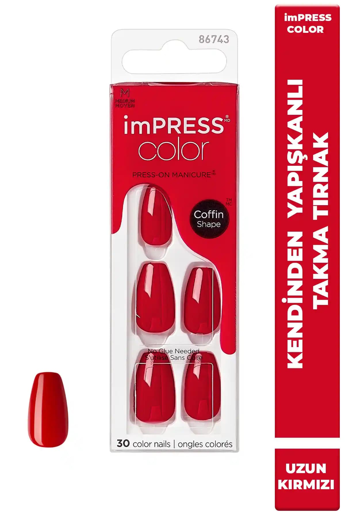 Impress Color Kendinden Yapışkanlı Uzun Kırmızı Tırnaklar Estetik ve Pratik Kullanım