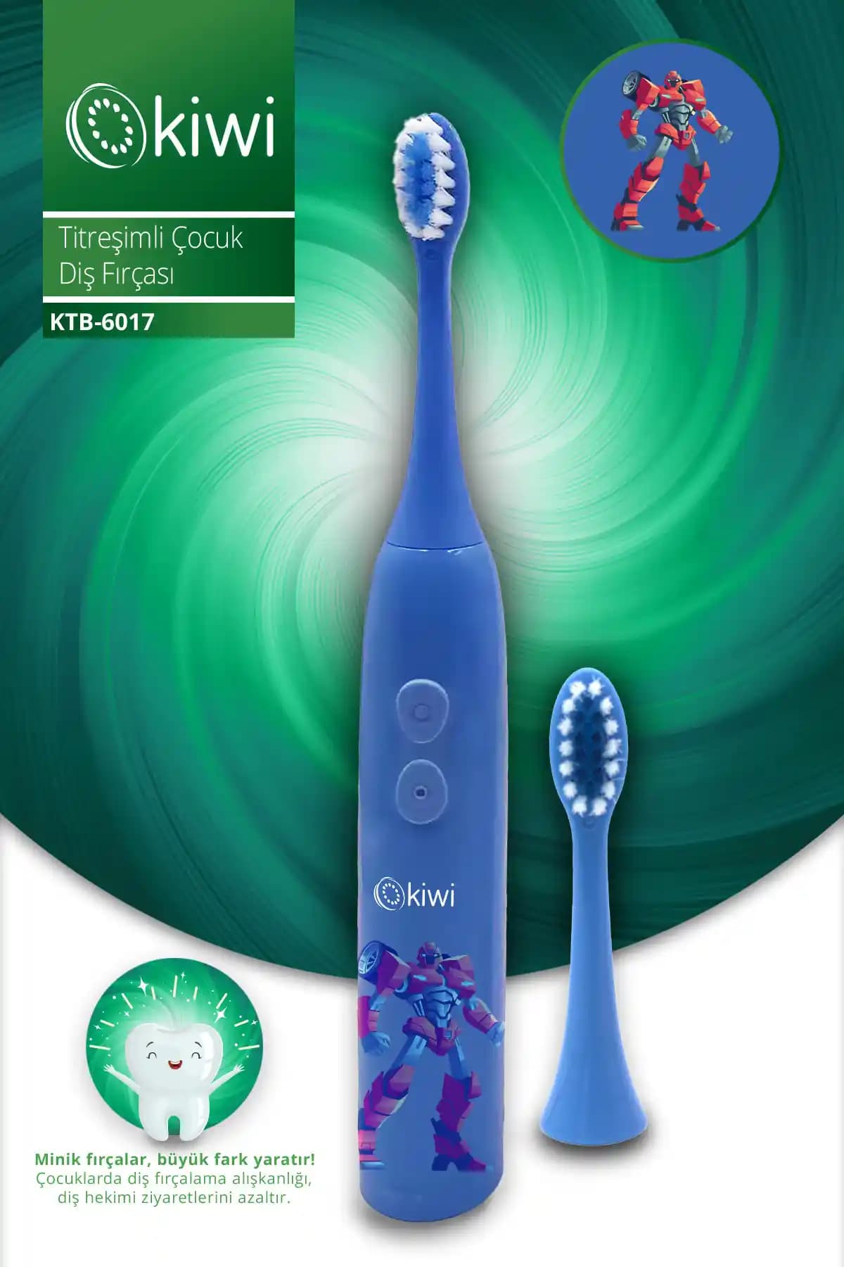 Kiwi KTB-6017 Titreşimli Çocuk Diş Fırçası Güvenli ve Etkili Temizlik Sağlar