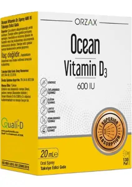 Orzax Ocean Vitamin D3 600 IU Sprey: Kolay Kullanımlı Güvenilir Vitamin D Takviyesi