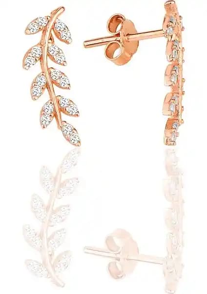 Söğütlü Silver Gü<müş> Rose Zirkon Taşlı Yaprak Küpe: Zarif ve Doğal Tasarımın Şıklığı