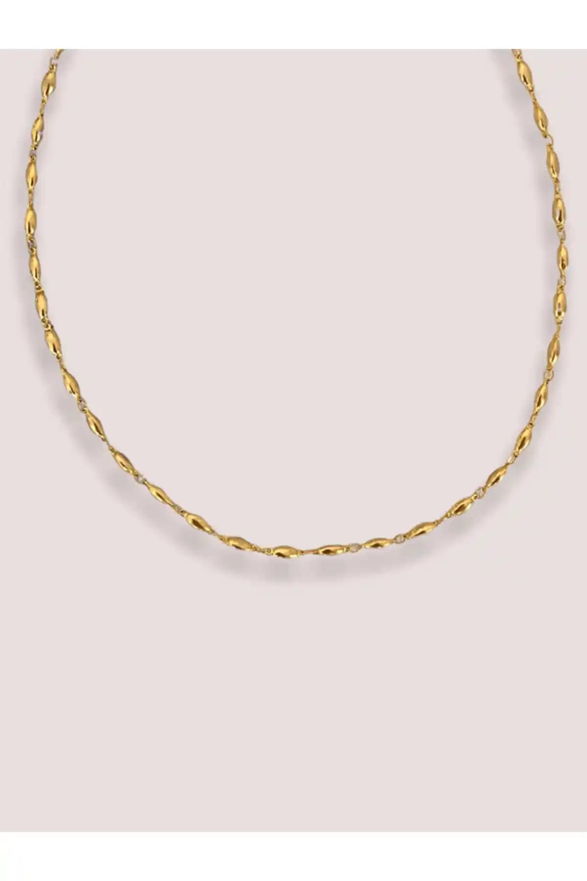 TOMERV ATELIER Vintage Elips Altın Kolye: Zarif ve Doğal Taşlı Modern Takı Tasarımı