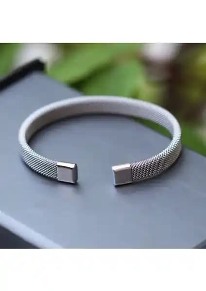 Trend Collection Hasır Örme Gümüş Renkli Çelik Bileklik Modern ve Dayanıklı Tasarım