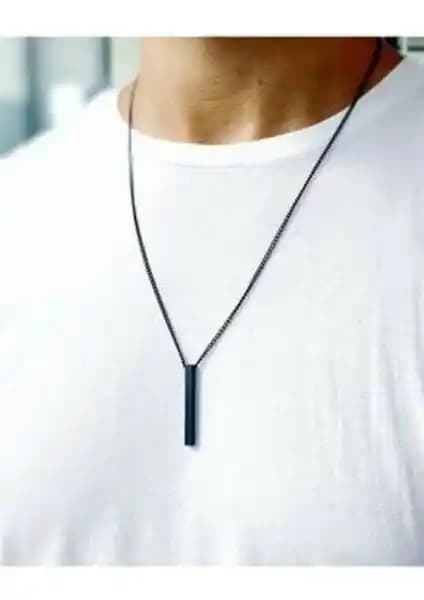 Trend Collection Uzun Dikdörtgen Siyah Kolye 70cm Modern ve Minimalist Erkek Aksesuarı