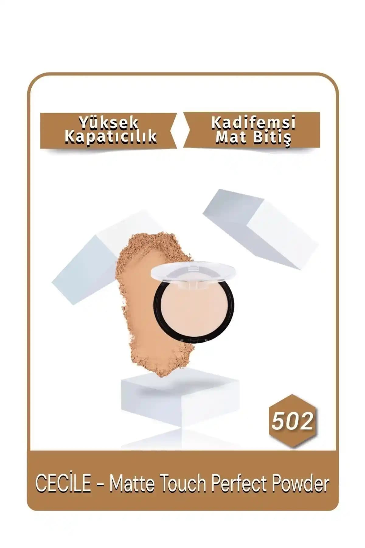 Cecile Matte Touch Perfect Powder 502 Bej: Yüksek Kapatıcılık ve Doğal Mat Görünüm Sunan Pudra