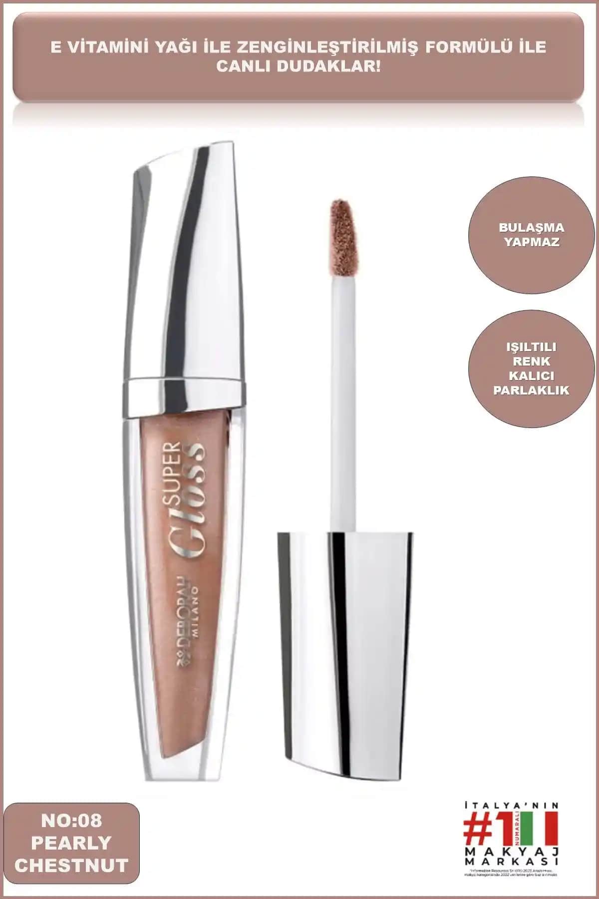 Deborah Milano Pearly Chestnut No 08 Super Gloss Dudak Parlatıcısı Günlük ve Özel Kullanım İçin