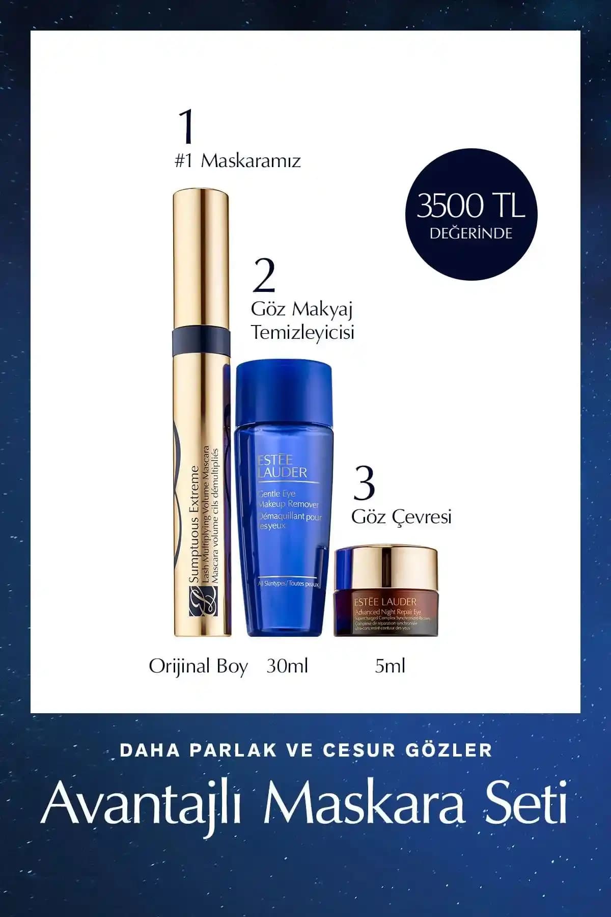 Estée Lauder Göz Bakım ve Makyaj Seti: Kirpik Hacmi ve Göz Çevresi Koruma Çözümü