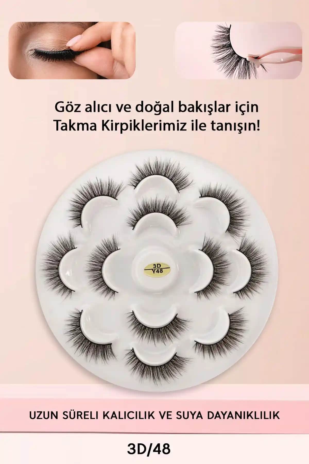 Genel Markalar İpek Takma Kirpik 7 Çift 3D-48 Doğal Görünüm ve Hacim Sağlar