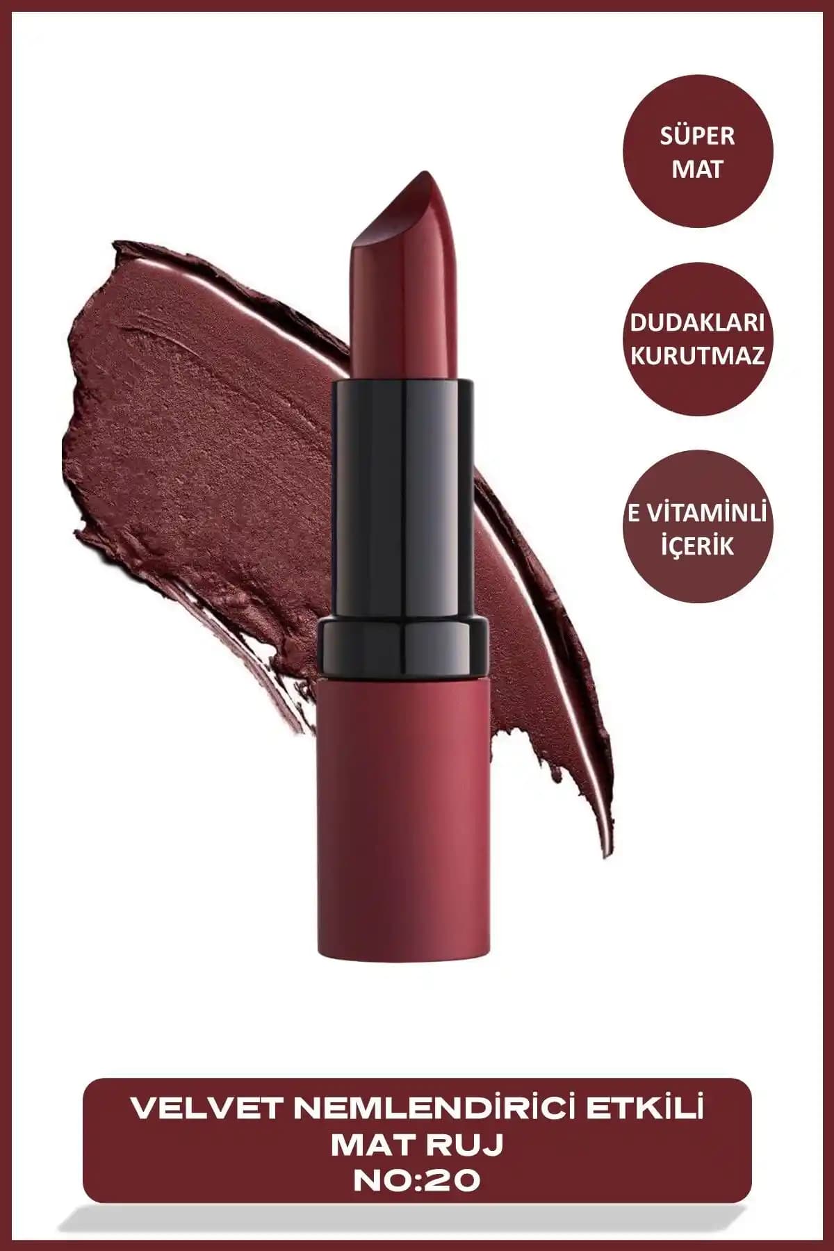 Golden Rose Velvet Matte Ruj No: 20 Bordeaux ile Modern ve Kalıcı Dudak Makyajı