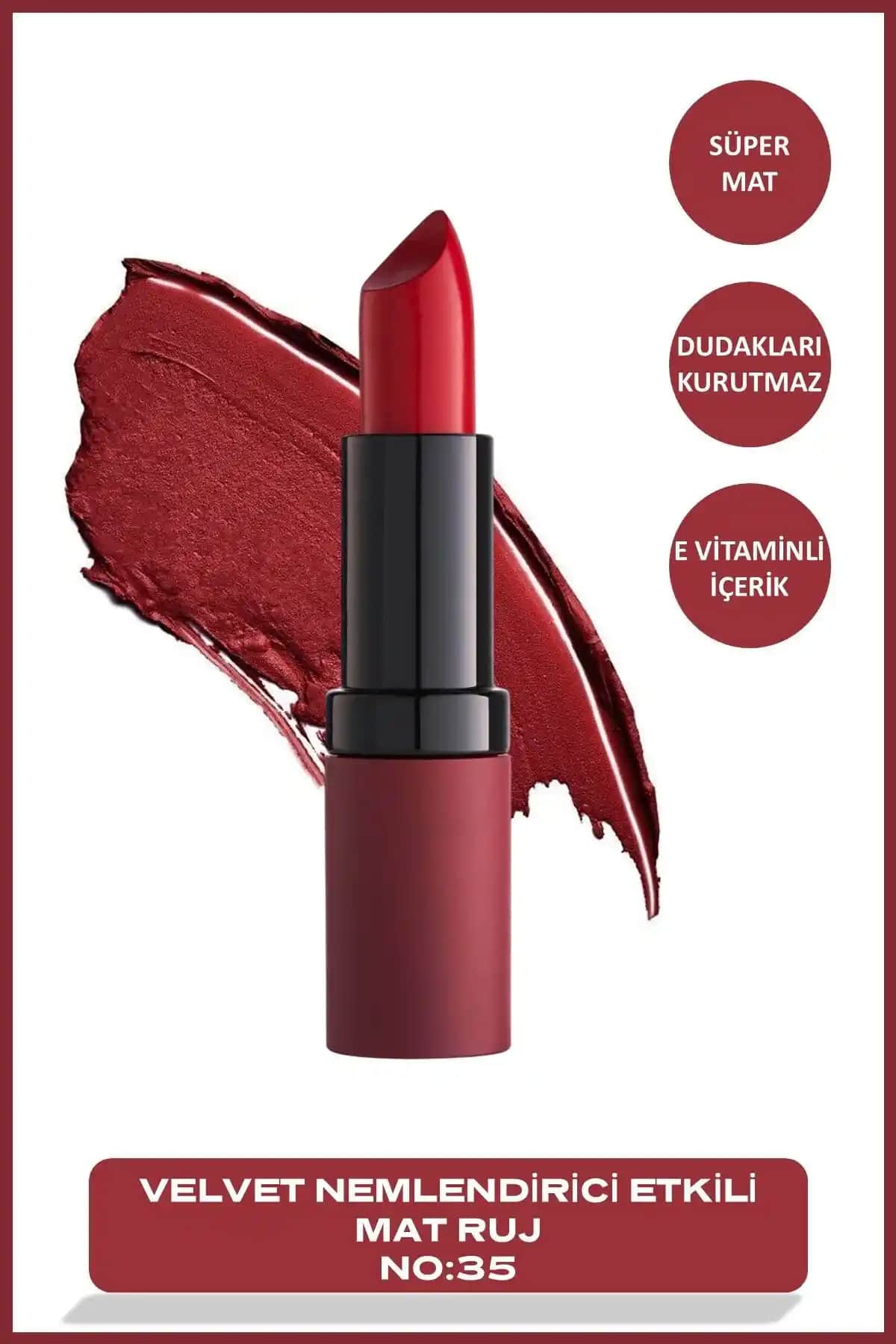 Golden Rose Velvet Matte Ruj No 35 Bright Red: Kalıcı ve Şık Dudaklar İçin Mükemmel Seçenek