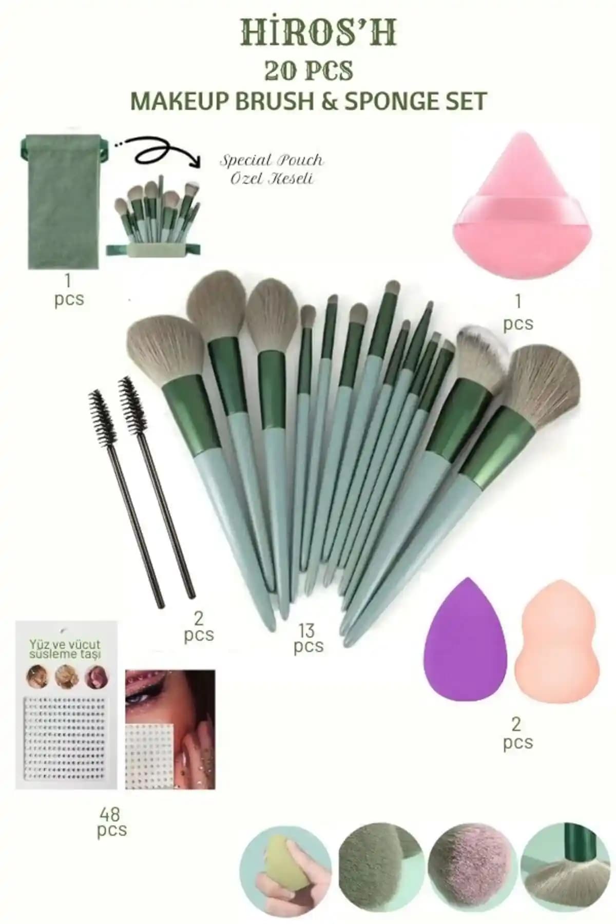 HİROS'H 20 Parça Lüx Makyaj Fırça Seti Profesyonel ve Çok Yönlü Kullanım İçin