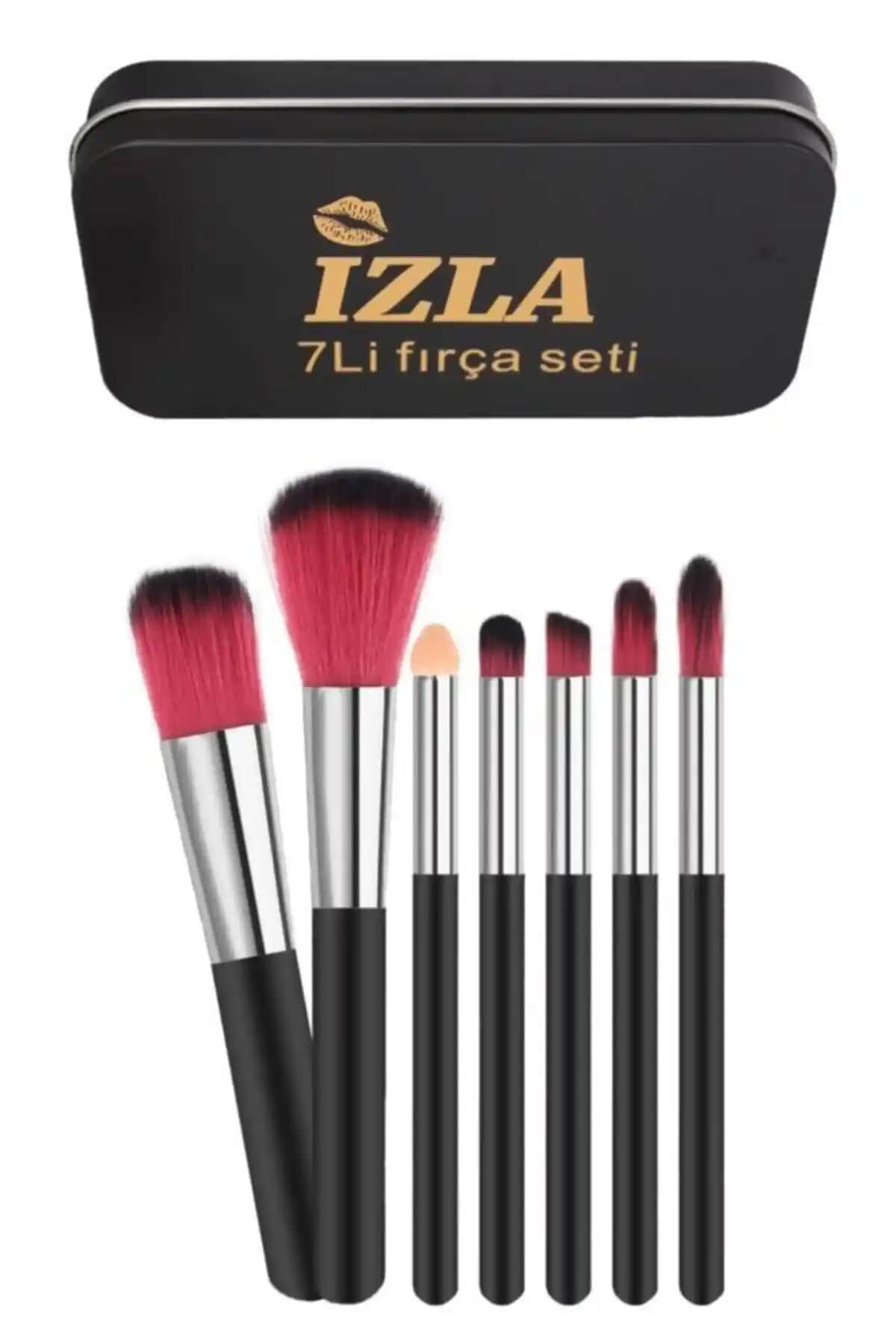 İzla 7'li Metal Kutulu Siyah Makyaj Fırça Seti Profesyonel ve Taşınabilir