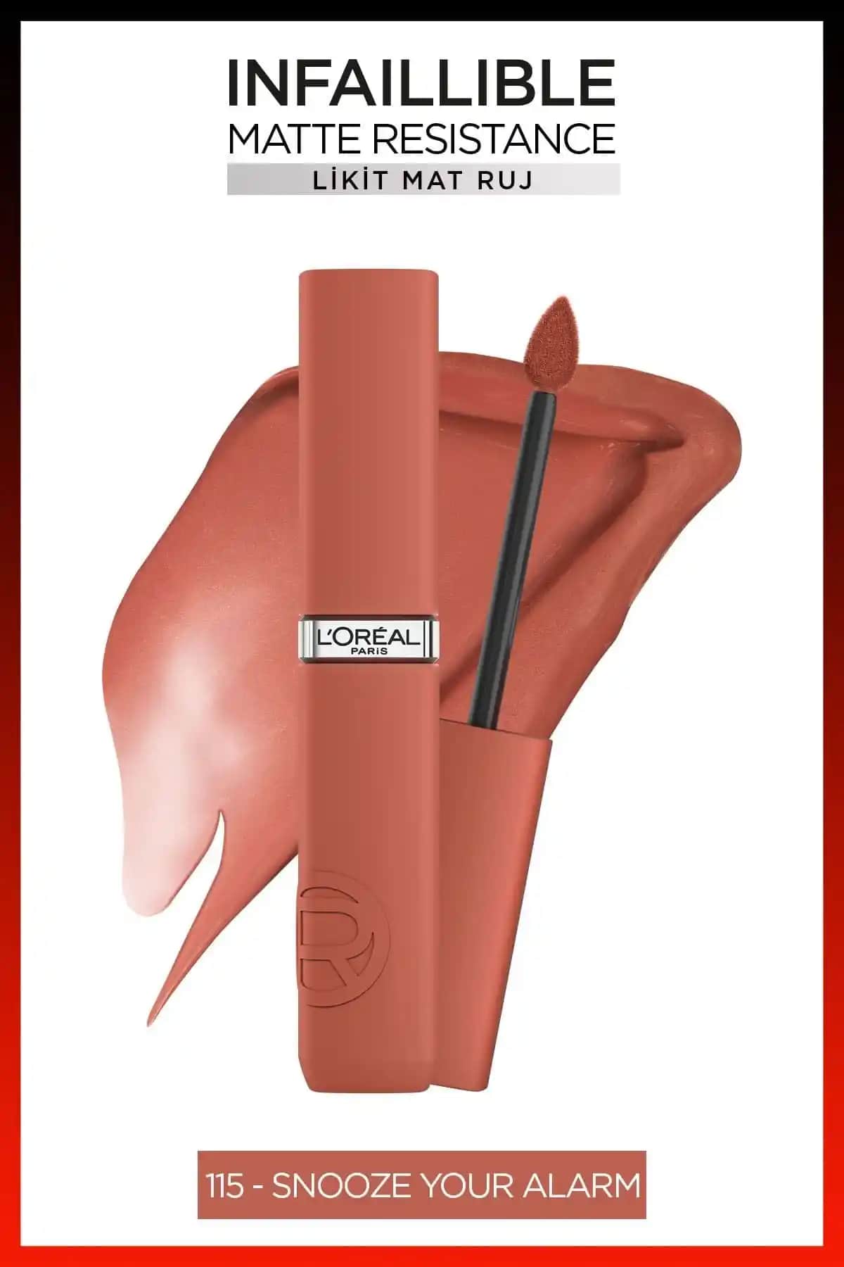 L'Oreal Paris Infaillible Matte Resistance Likit Mat Ruj 115 Snooze Your Alarm Kış ve Günlük Kullanım İçin Kalıcı Dudak Rengi