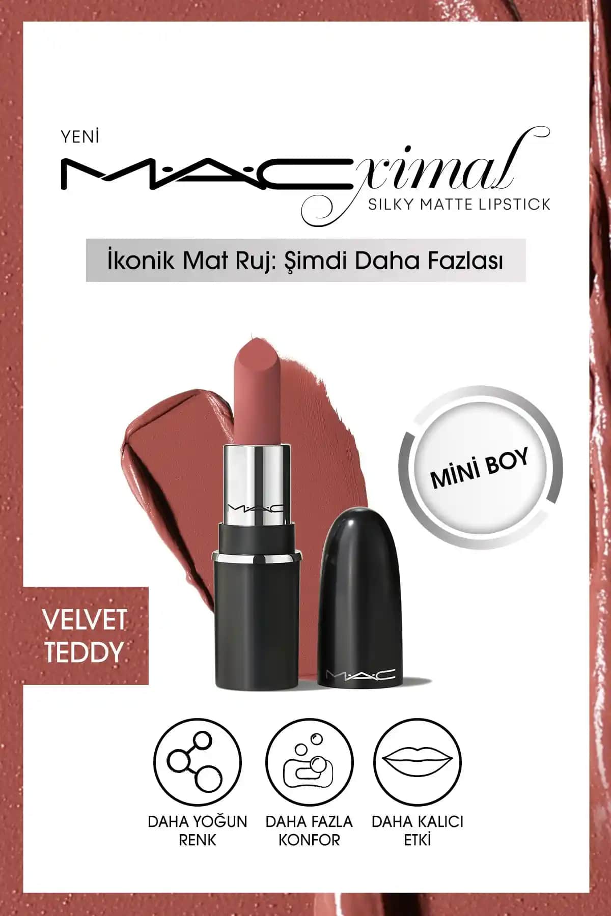 Mac Macximal Mini Mac Silky Matte Ruj Velvet Teddy Doğal ve Şık Dudaklar İçin Mükemmel Seçenek