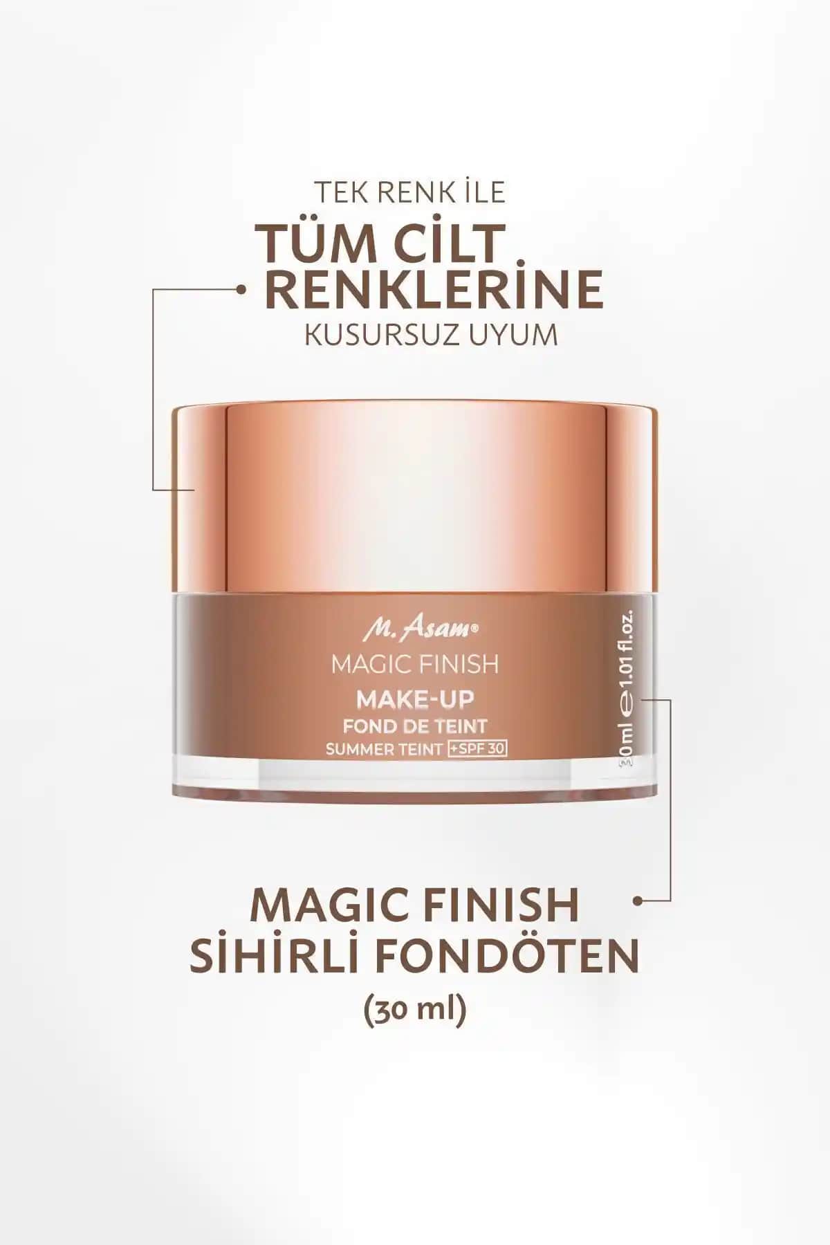 Masam Magic Finish 30 ml doğal ve hafif makyaj fondöteni, cilt uyumu ve uzun süre kalıcılık