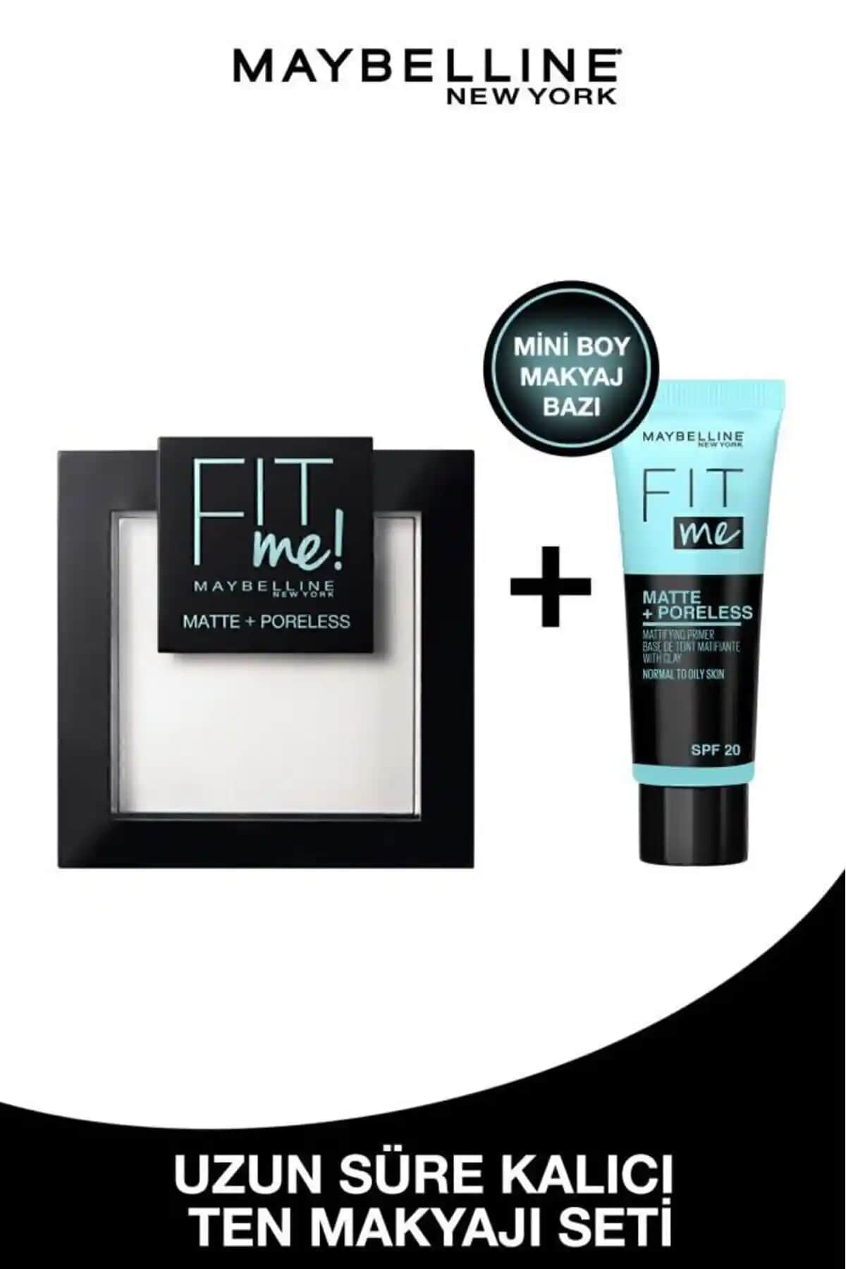 Maybelline Fit Me Matte+Poreless Pudra ve Makyaj Bazı Seti: Doğal ve Kalıcı Makyaj İçin Uygun