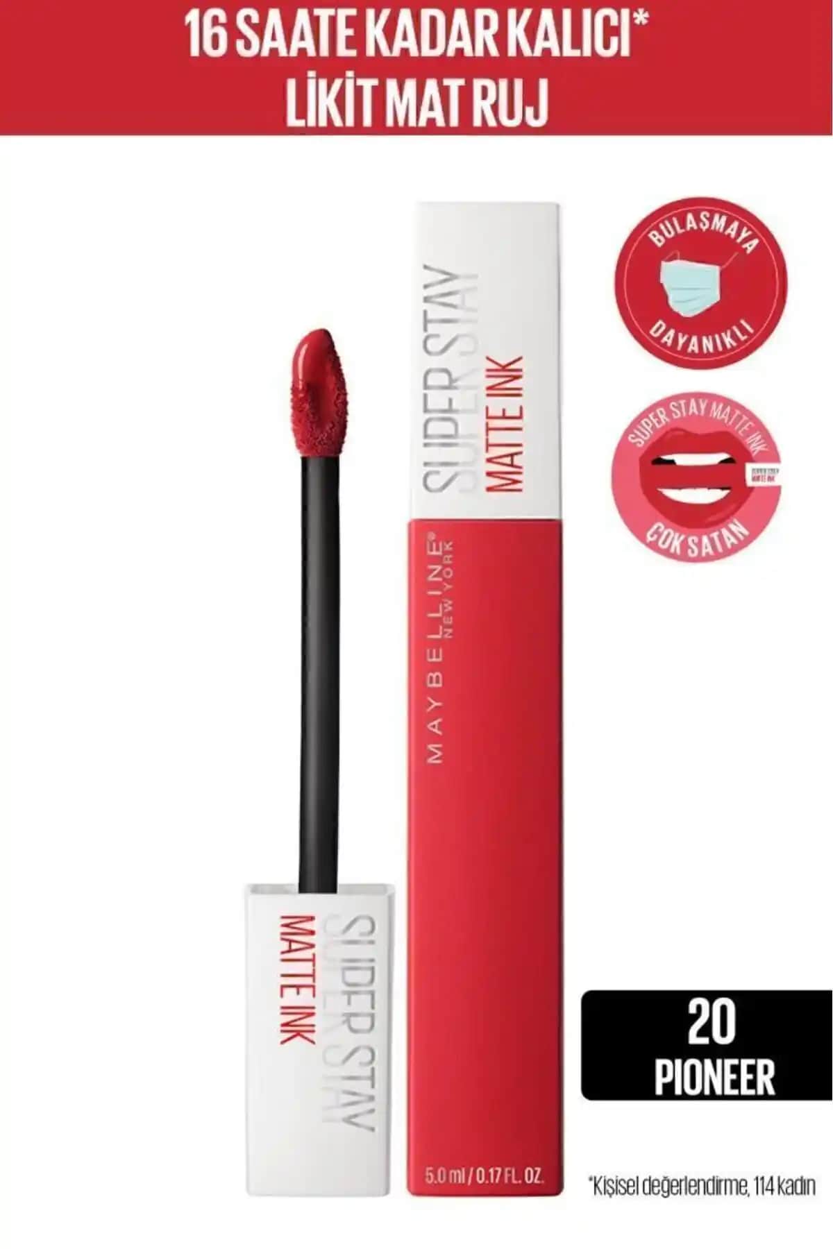 Maybelline New York Super Stay Matte Ink Likit Mat Ruj 20 Kırmızı Uzun Süreli Dudak Boyası