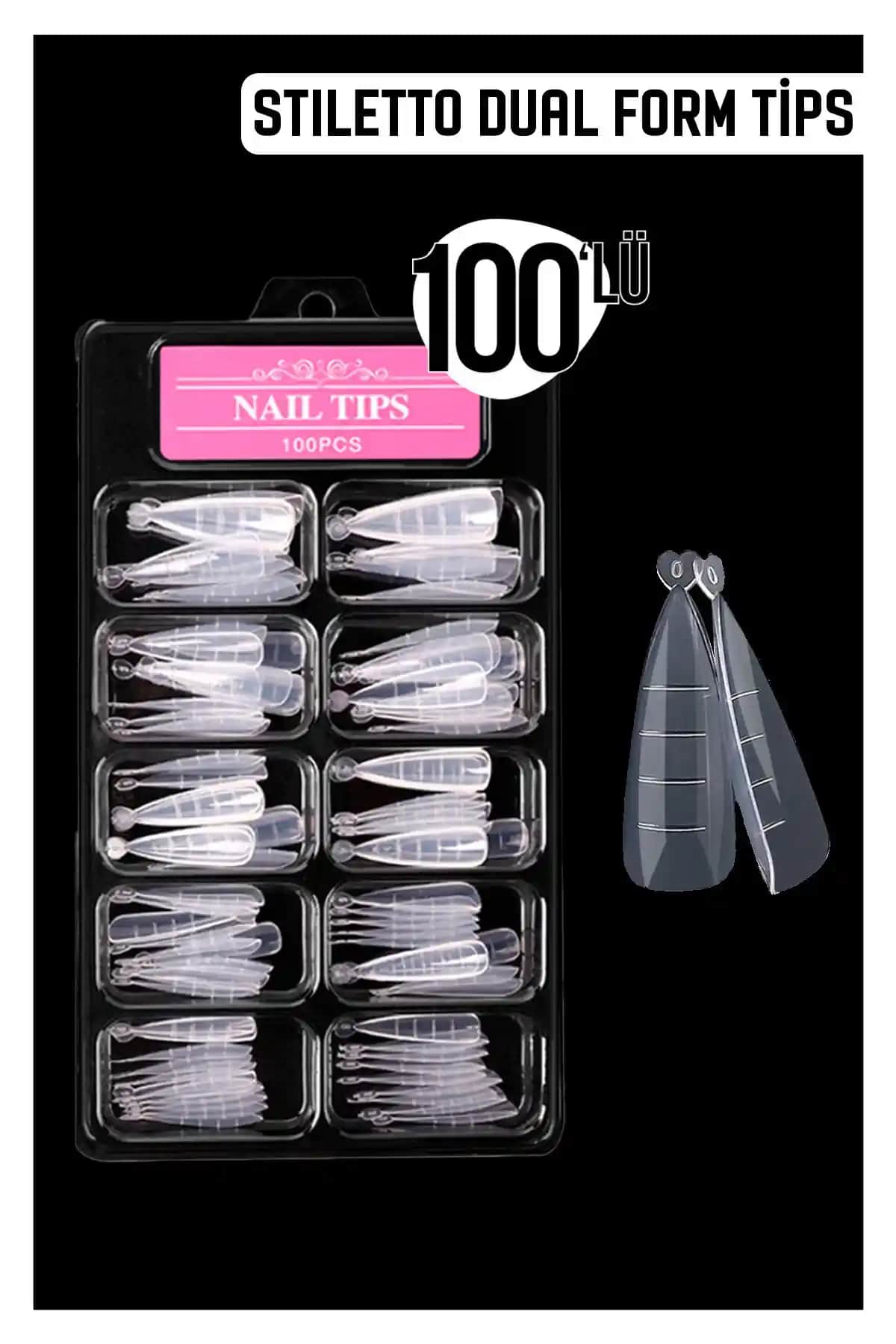MOZIUR 100'lü Şeffaf Stiletto Dual Form Tips ile Profesyonel ve Doğal Tırnak Uygulamaları