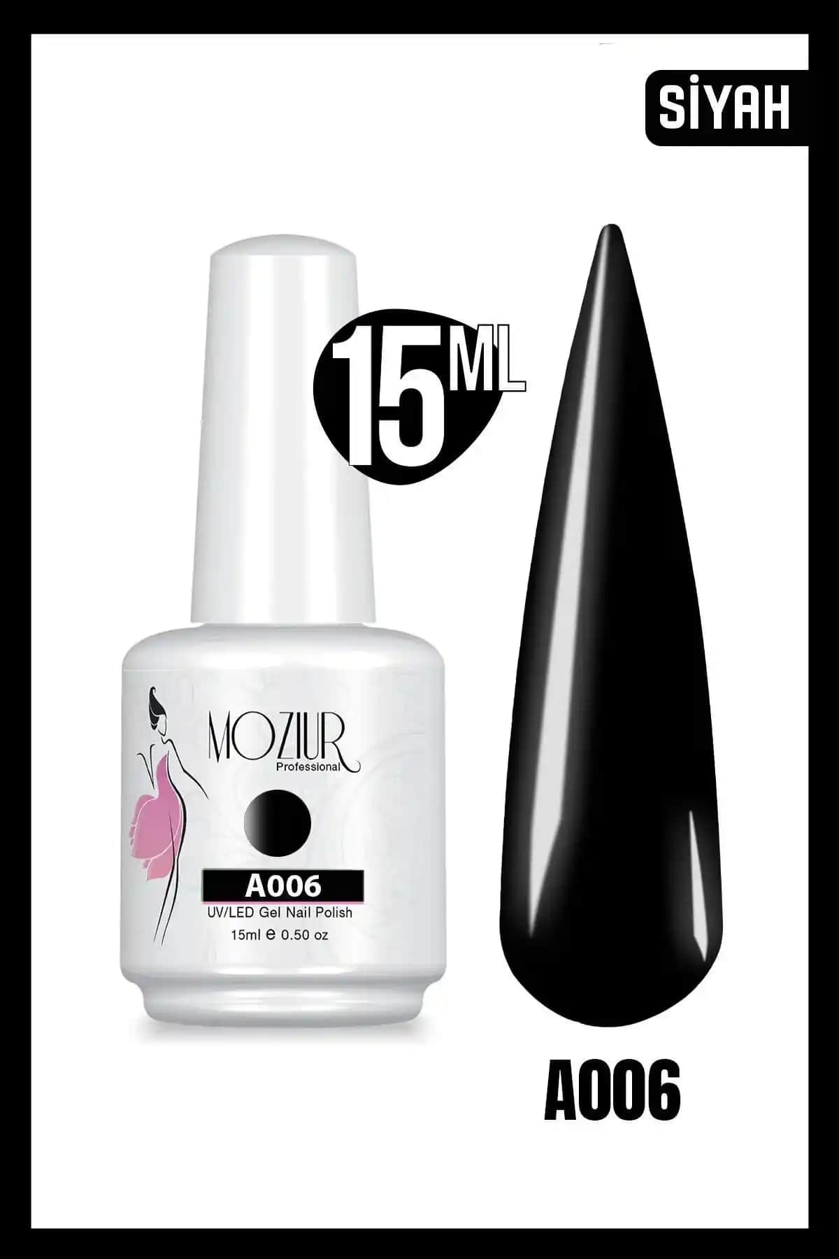 MOZIUR Kalıcı Oje UV Led A006 Siyah - Uzun Süreli ve Parlak Tırnak Uygulaması