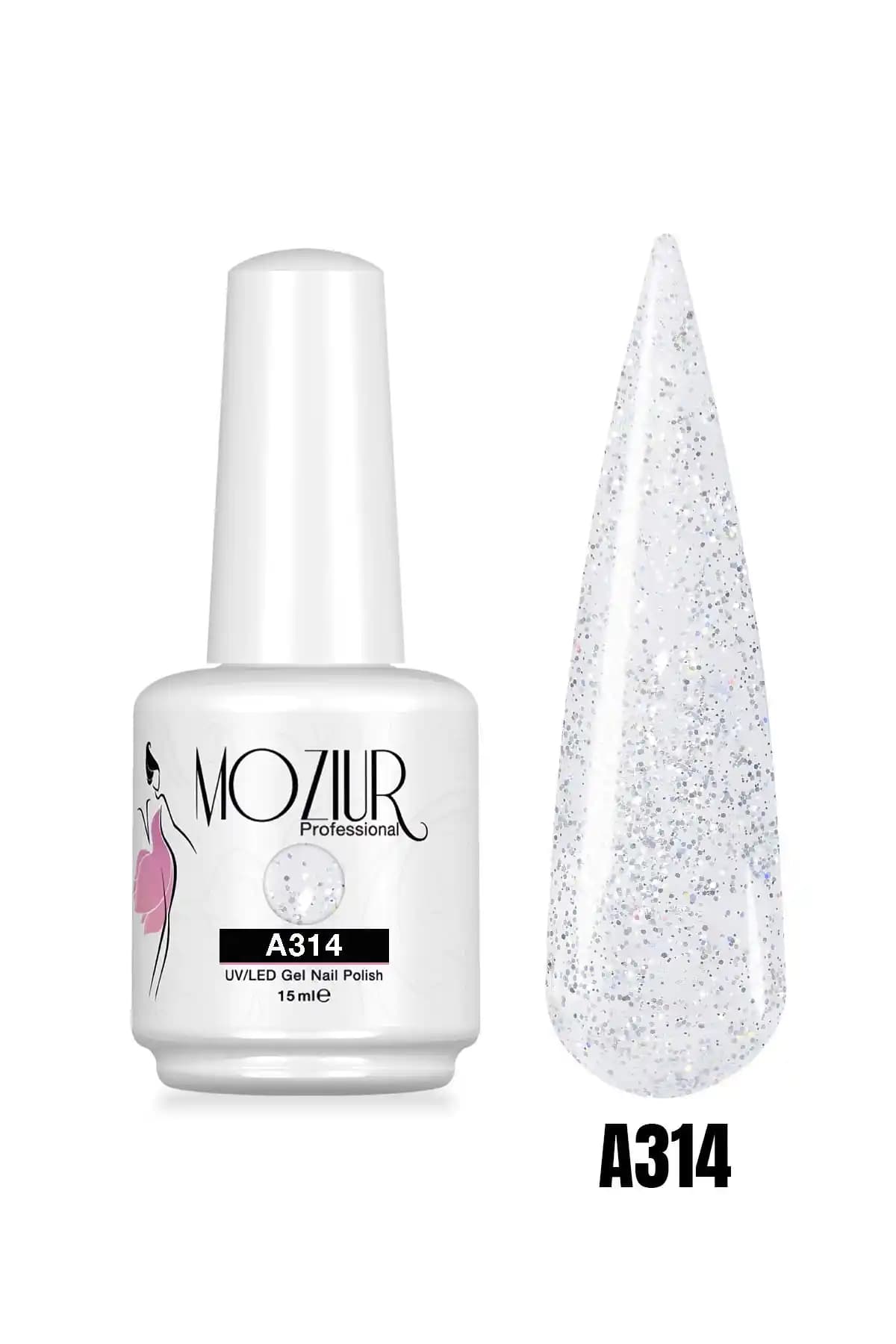 Moziur Kalıcı Oje UV LED A314 Simli Beyaz 15ml Parlak ve Uzun Süre Dayanıklı