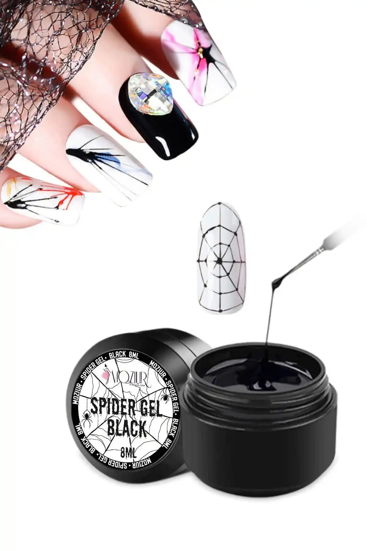 MOZIUR Spider Jel 8ml Siyah Kaliteli ve Dayanıklı Tırnak Jel Ürünü