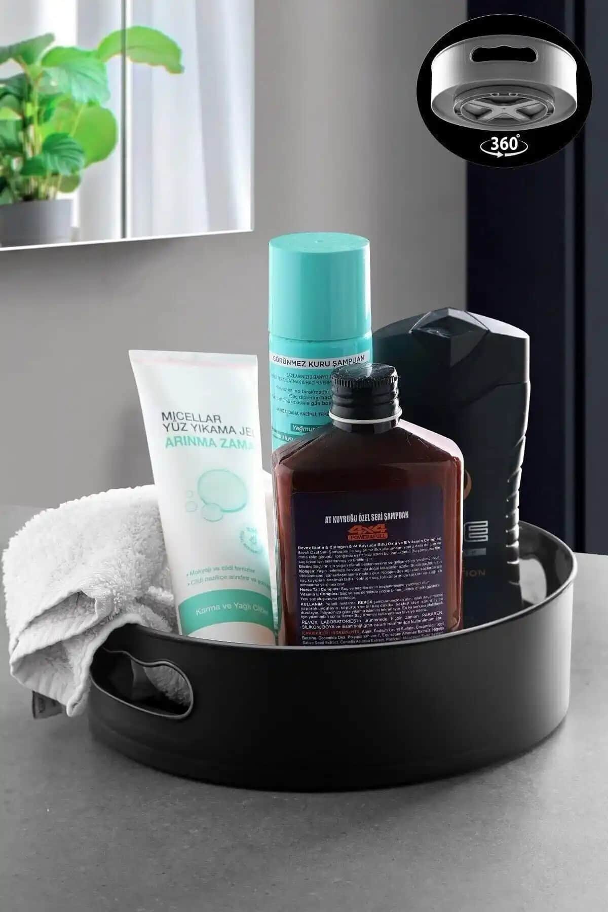 MRT STORE 360 Derece Dönen Siyah Düzenleyici Tepsi ile Ev ve Ofis Organizasyonunu Kolaylaştırın