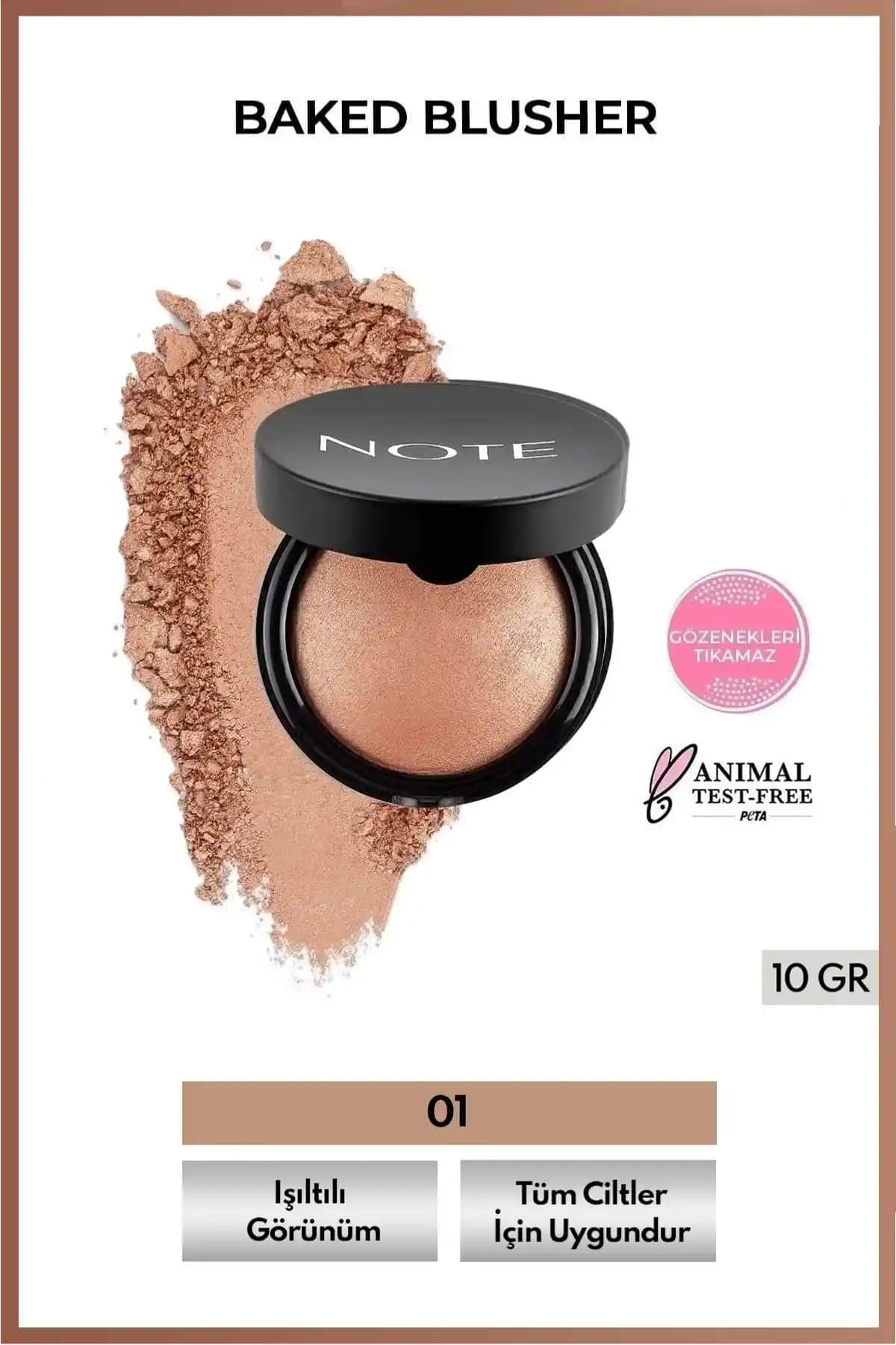 Note Cosmetics Baked Blusher 01 Pleasure Işıltılı Toz Allık Doğal ve Parlak Görünüm Sağlar