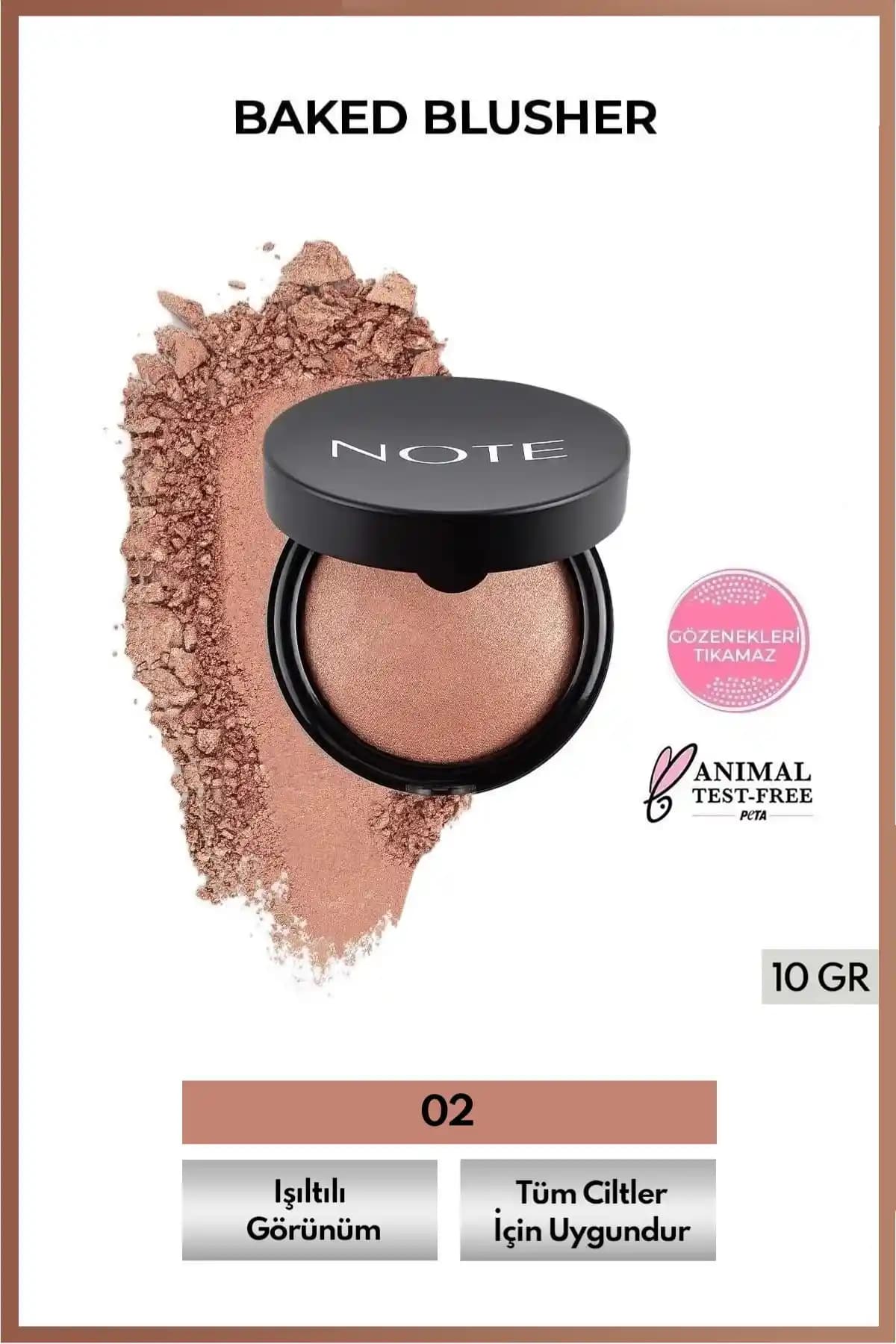 Note Cosmetics Baked Blusher 02 Vintage Pink Işıltılı Toz Allık Sık Kullanılan Doğal Renk