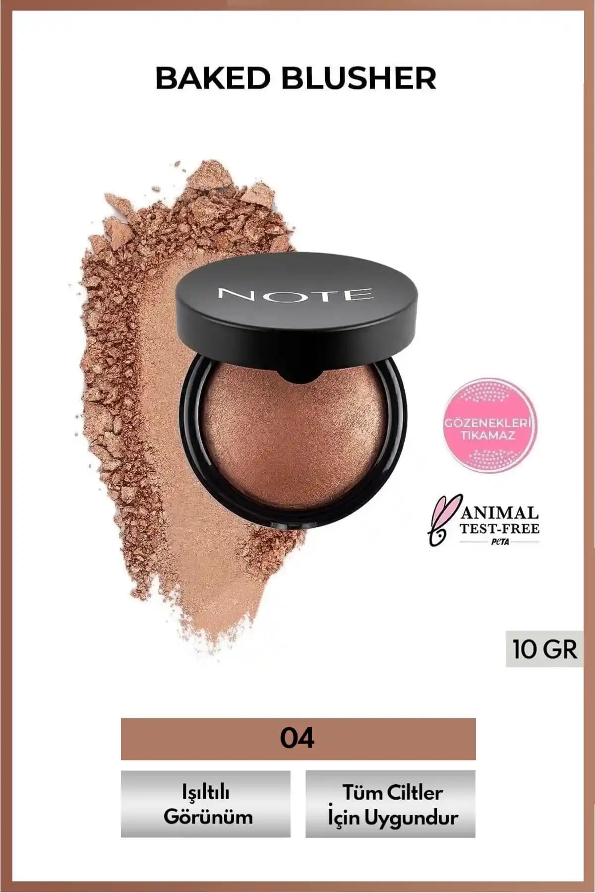 Note Cosmetics Baked Blusher 04 Deeply Bronze: Doğal ve Işıltılı Görünüm Sağlayan Toz Allık