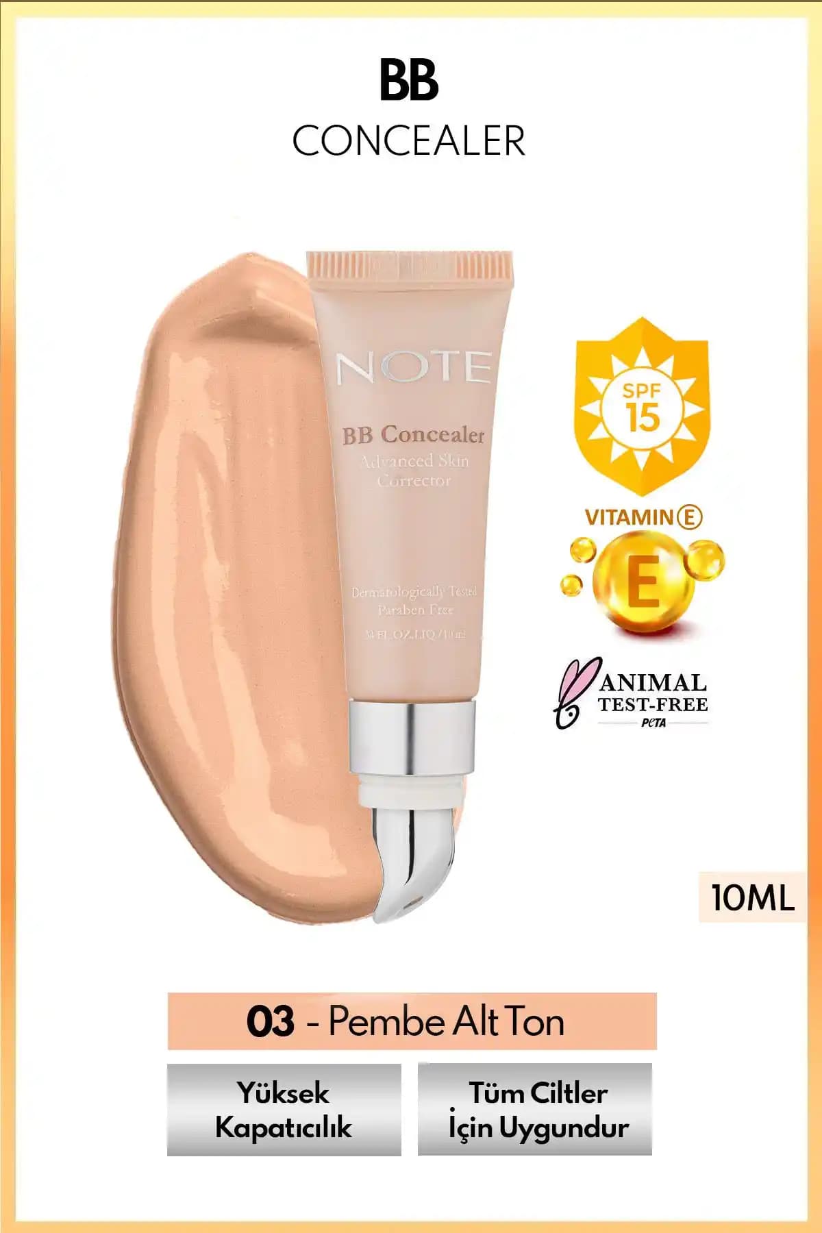 Note Cosmetics BB Concealer SPF 15 Yüksek Kapatıcılık ve Doğal Görünüm Sağlayan Makyaj Ürünü