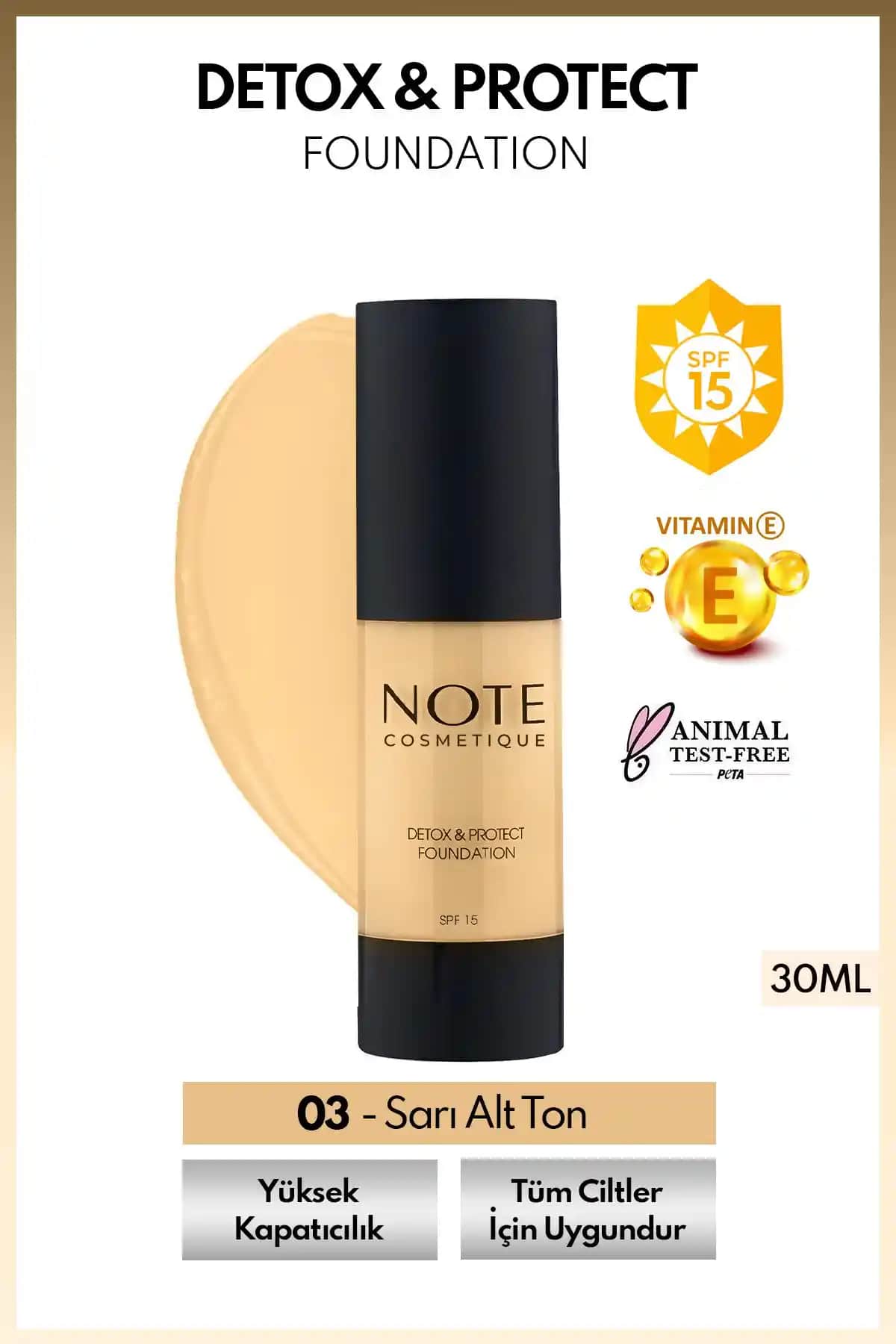 Note Cosmetics Detox & Protect Foundation SPF 15: Yüksek Kapatıcılık ve Doğal Bitişli Fondöten