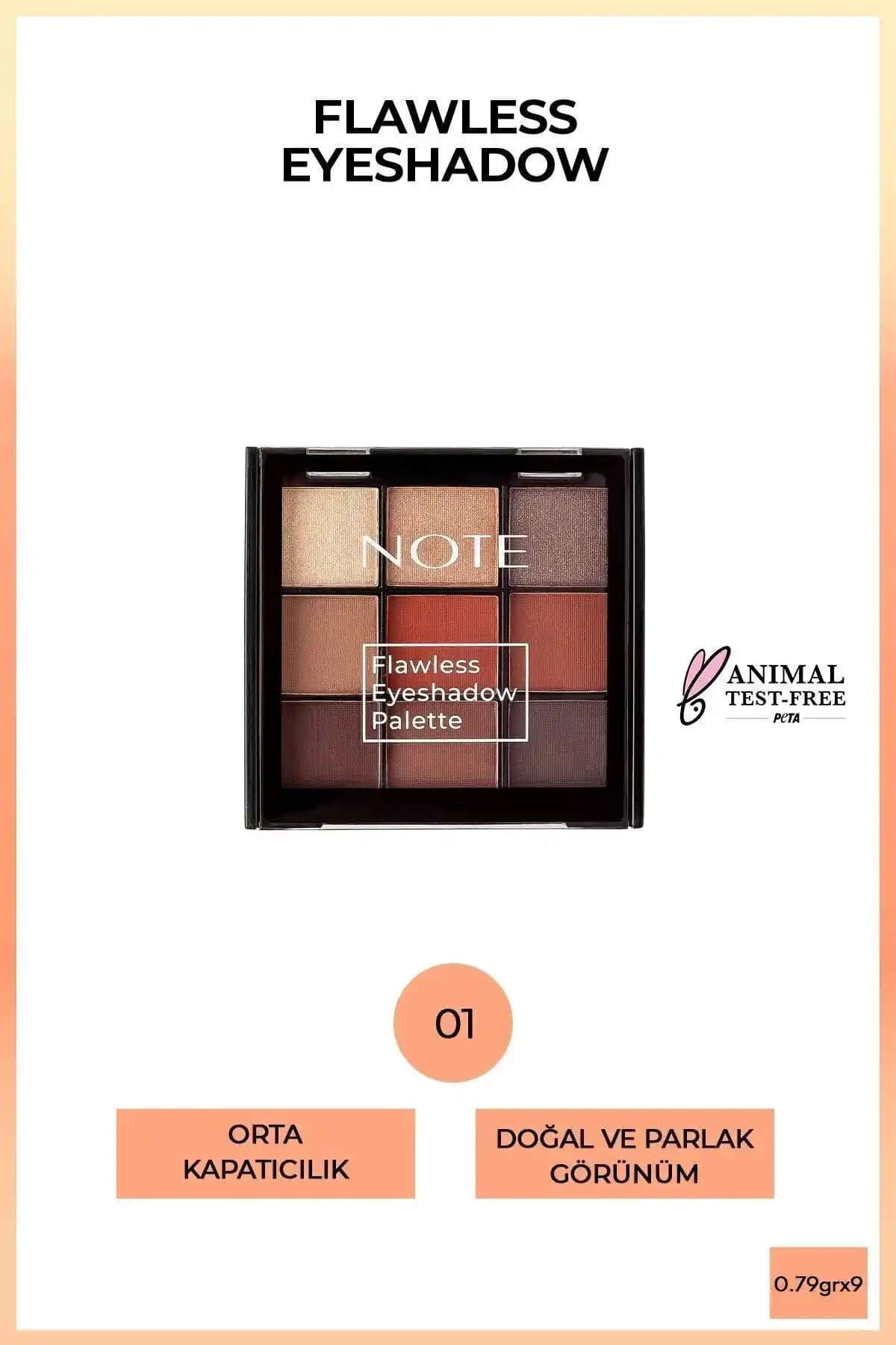 Note Cosmetics Flawless Eyeshadow Paleti: Çok Renkli Mat ve Işıltılı Göz Farları