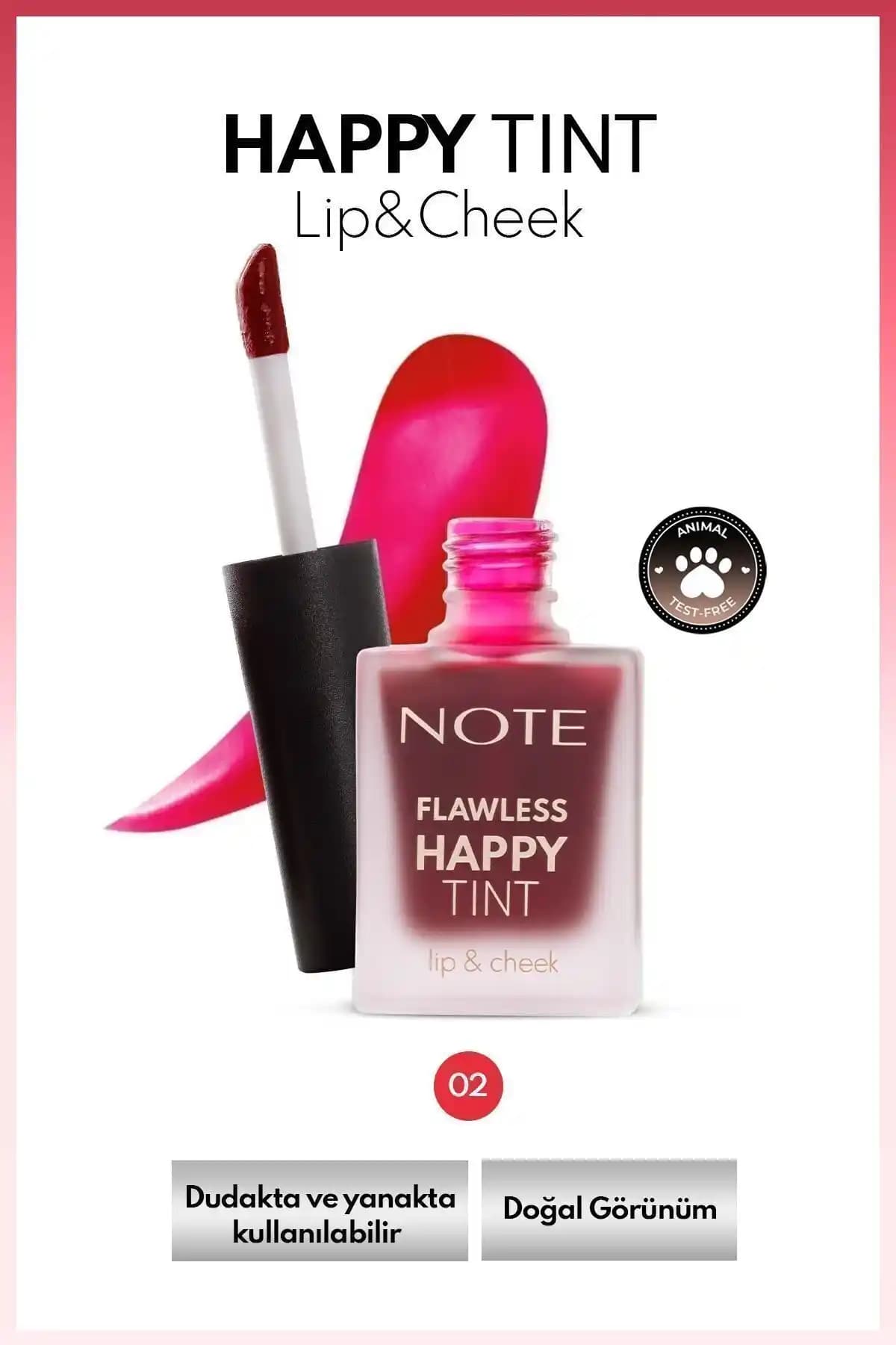 Note Cosmetics Flawless Happy Tint Lip & Cheek Çok Yönlü Doğal Renk ve Kalıcılık Sağlayan Ürün