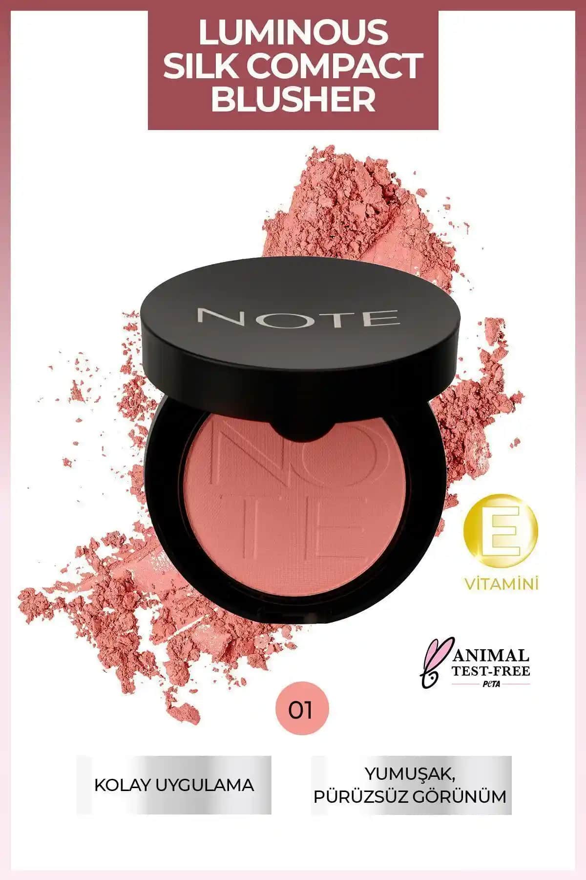 Note Cosmetics Luminous Silk Compact Allık 01 Pinky Beach Doğal ve Parlak Güzellik İçin