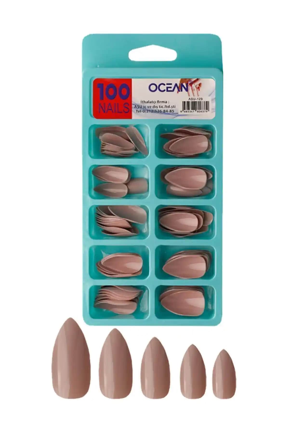 Ocean 129 Pembe Protez Tırnak Seti 100'lü Kutuda Uzun Süre Dayanıklı ve Doğal Görünüm Sağlar