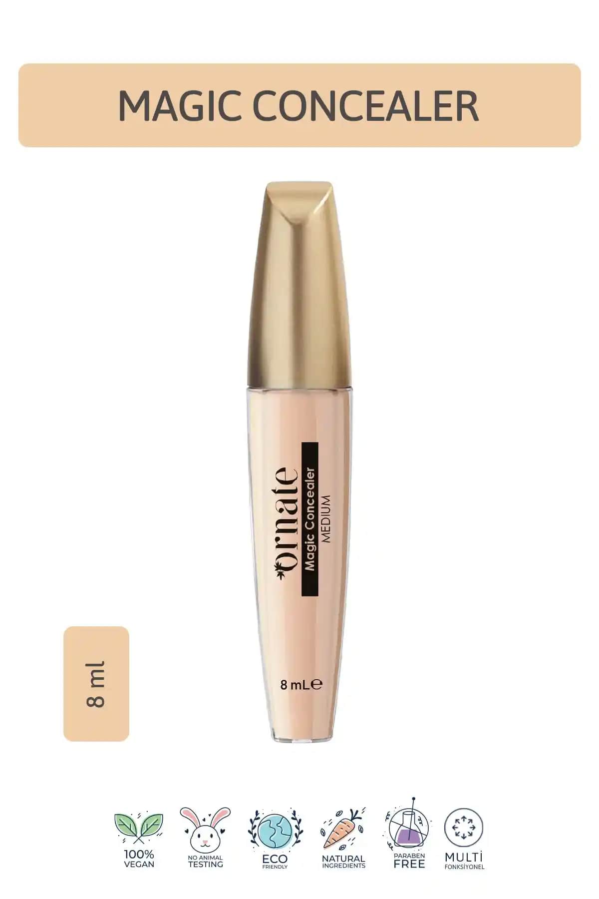 ORNATE Magic Concealer Kapatıcı Krem 02 Medium yüksek kapatıcılık ve doğal görünüm sağlar