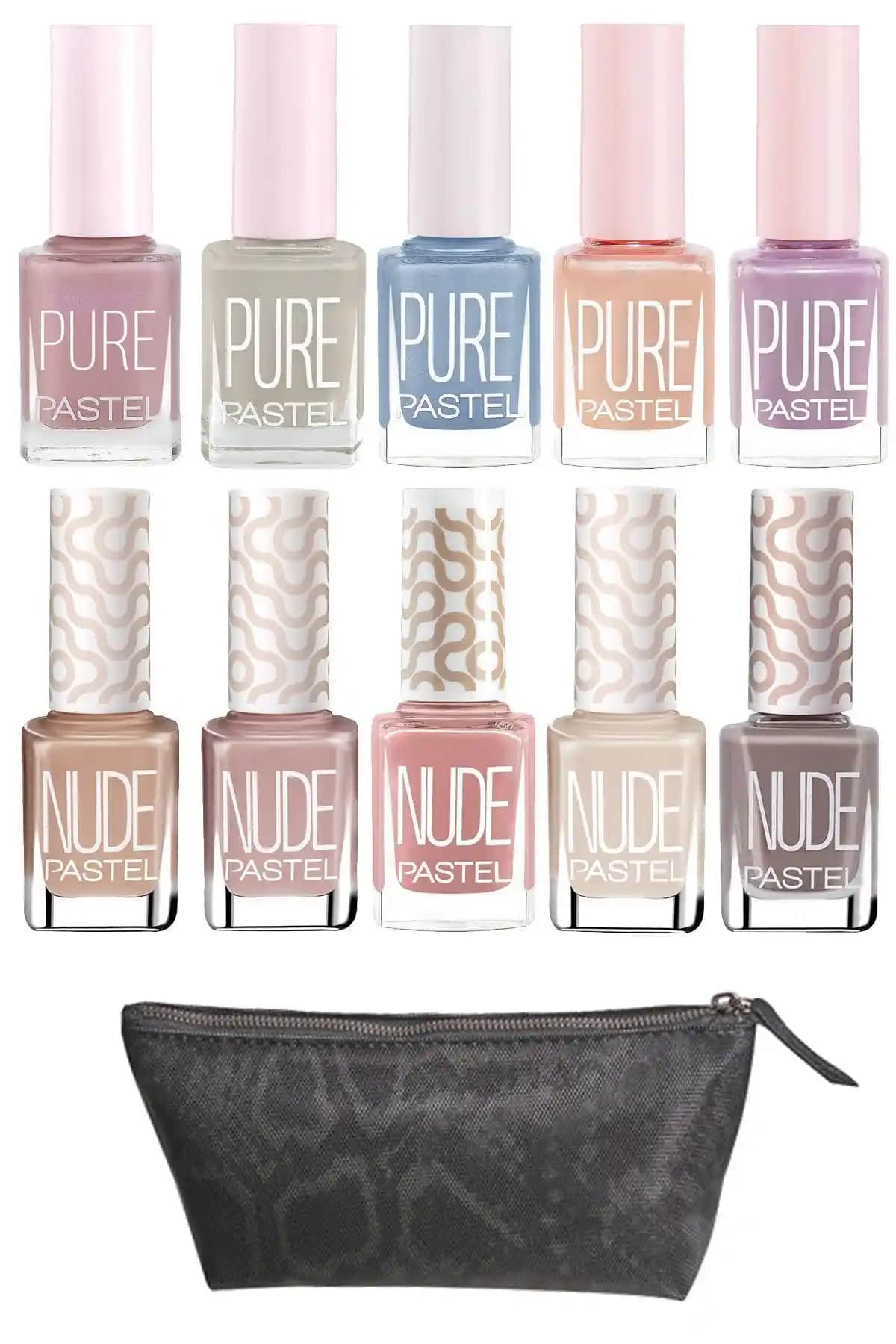 Pastel 10'lu Makyaj Çantası ve Renkli Oje Koleksiyonu Şık Tasarım ve Fonksiyonellik