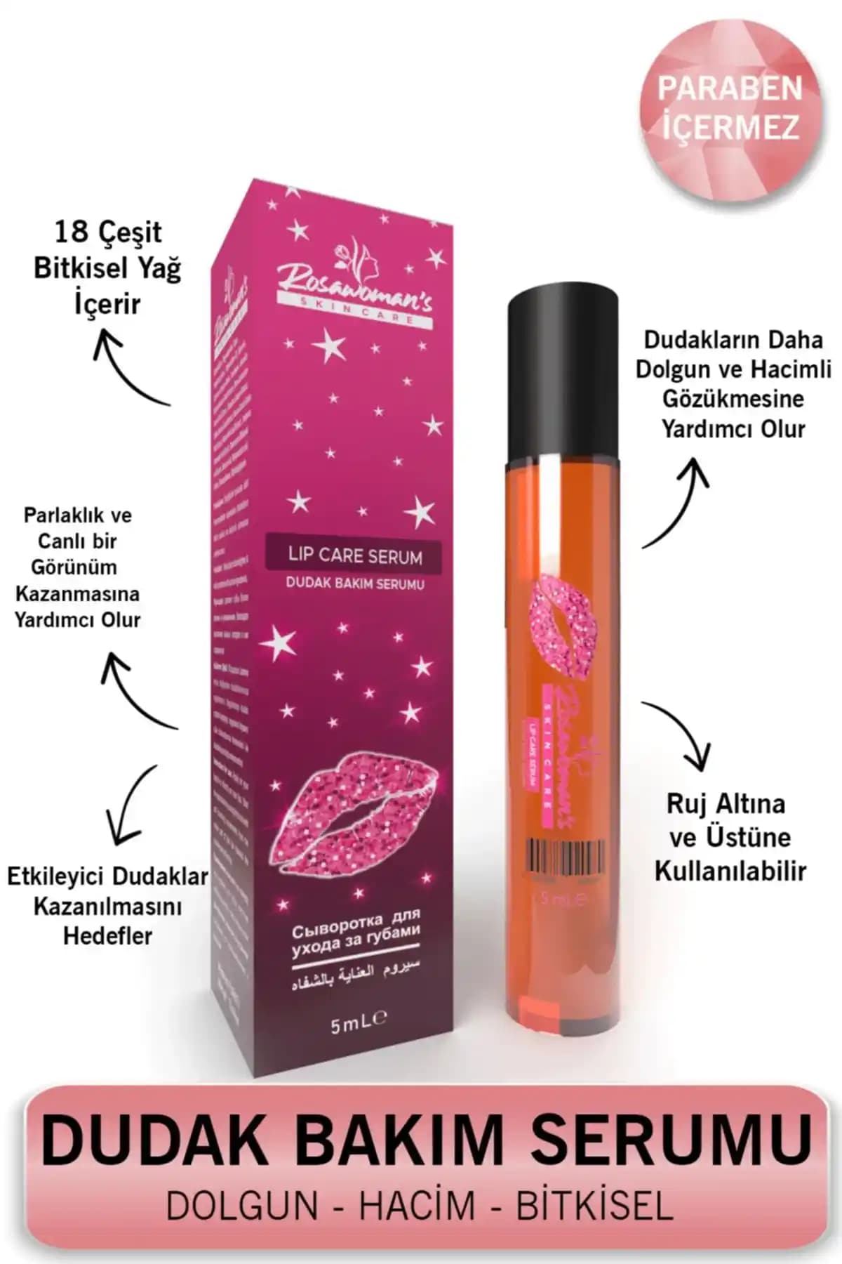 Rosawomans Dudak Dolgunlaştırıcı Lip Care Serum: Doğal ve Uzun Süreli Dudak Bakımı