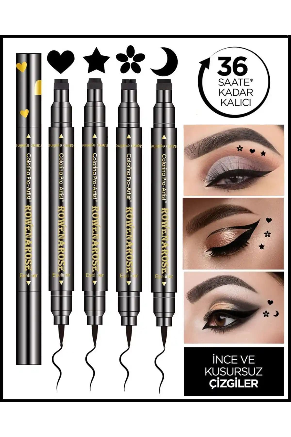 ROWENAROSE Çift Taraflı Yıl<dı>z Çiçek Ay ve Kalp Desenli Eyeliner Özellikleri ve Kullanım İpuçları