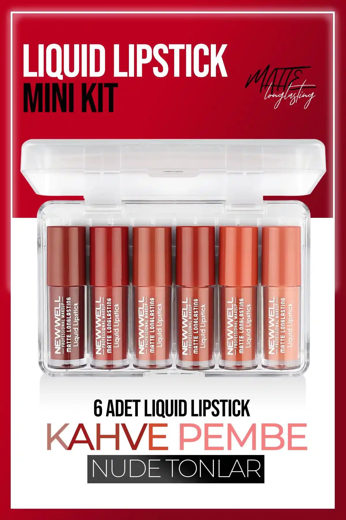 Yeni Well Liquid Lipstick Mini Kit 6'lı Renk Seçenekleriyle Uzun Süre Kalıcı Dudak Makyajı