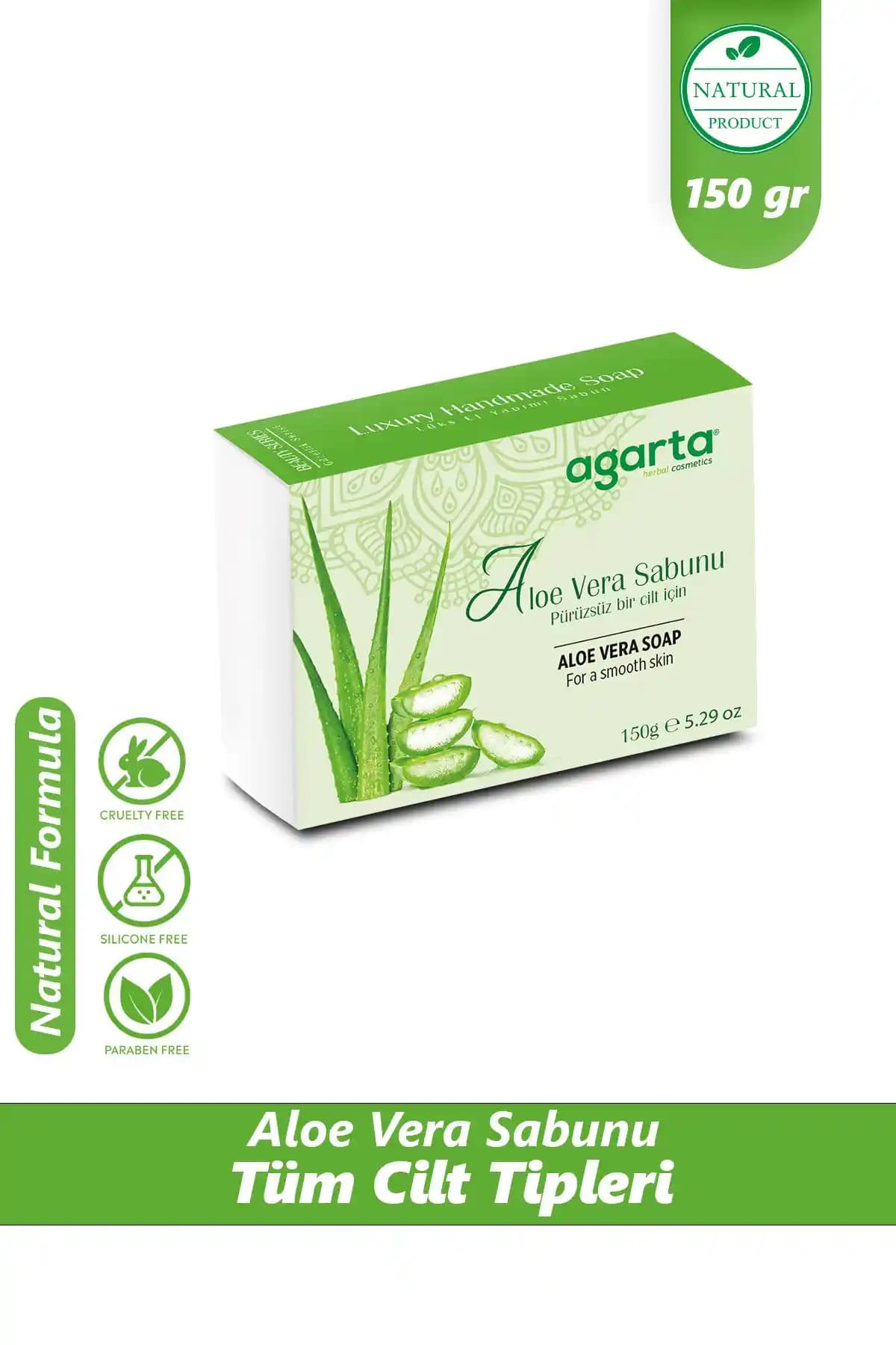 Agarta %50 Aloe Vera İçerikli Doğal Katı Sabun Cilt Temizliği ve Bakımı İçin